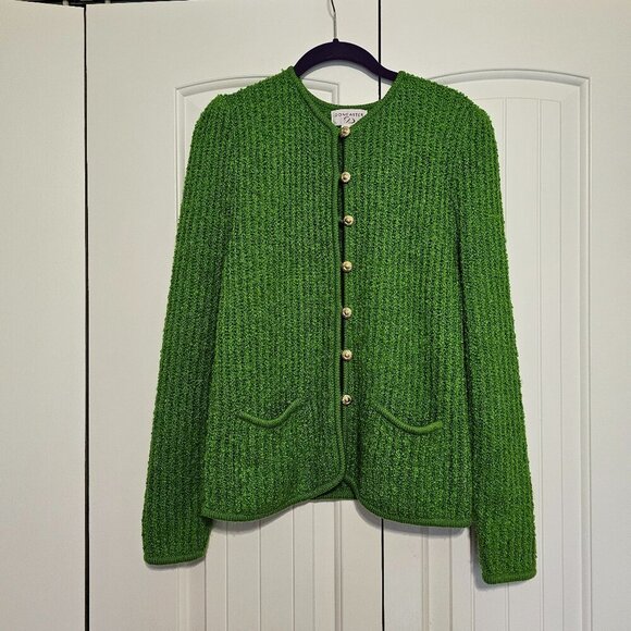 Vintage Doncaster Acrylic Cardigan‎ Sweater Lime Green Gold Tone Buttons Size S - Picture 1 of 5